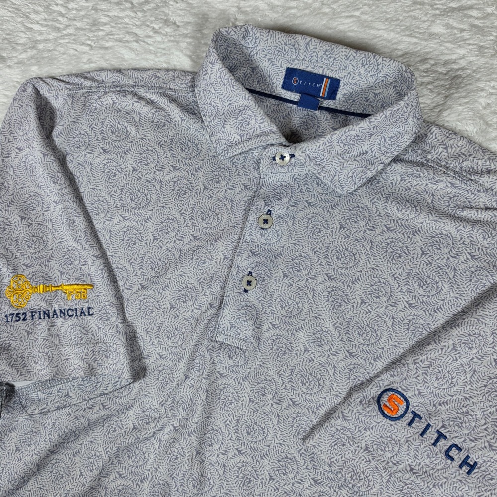 Stitch Spellout 211SA0014 Mens M All over Grey Stretch Button Up Golf Polo Shirt